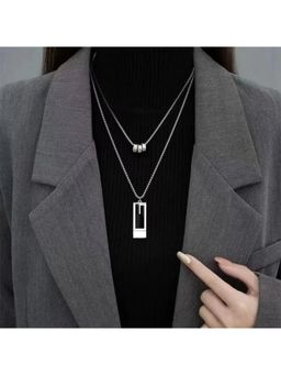 Dkane Designs - Women Black Double Chain Silver Necklace