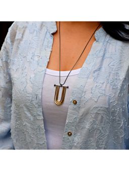 Dkane Designs - Women Gold U-Bar Pendant Necklace