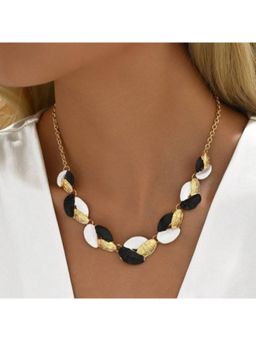 Dkane Designs - Women Black and White Gold Plated Leaf Necklace