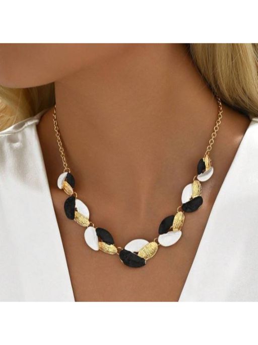 Dkane Designs Women Black and White Gold Plated Leaf Necklace