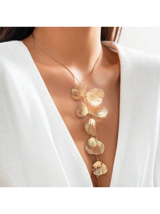 Dkane Designs Women Gold Leaf Tassel Necklace