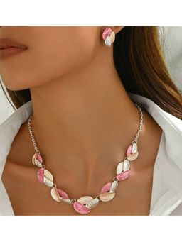 Dkane Designs - Women Pink and Silver Leaf Necklace