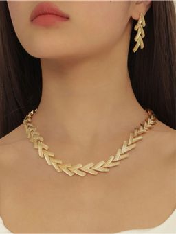 Dkane Designs - Women Gold Aurelia Chevron Necklace Set