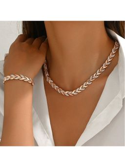 Dkane Designs - Women Roselle Rose Gold Plated Leaf Necklace and Bracelet Set-