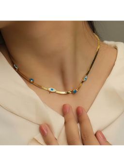 Dkane Designs - Women Blue Evil Eye Protective Gold Plated Necklace