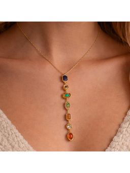 Dkane Designs - Women Multi-Color Gem Vertical Drop Necklace