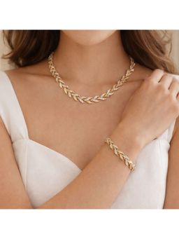 Dkane Designs - Women Gold Plated Leaf Luxe Necklace and Bracelet Set