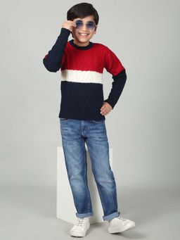 Cantabil - Navy Blue Self Design Regular Fit Sweater