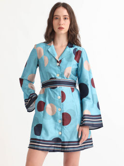 RAREISM - Buffe Dusky Blue Print Dress