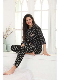MAYSIXTY - Printed Black Shirt & Pyjama (Set of 2)