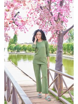 MAYSIXTY - Women Cotton Spandex Green Solid 3/Th Sleeve Fashion Co-Ord (Set of 2)