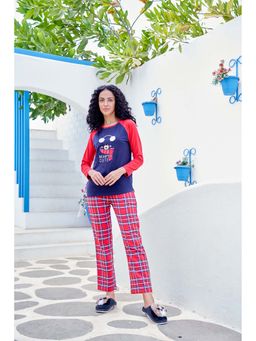 MAYSIXTY - Women 100% Cotton Navy Blue Printed Full Sleeve T-Shirt with Pyjama (Set of 2)