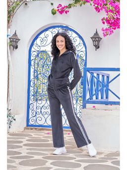 MAYSIXTY - Women Cotton Spandex Black Striped Full Sleeve Track Suit (Set of 2)