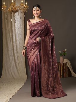 Akhilam - Womens Silk Blend Purple Woven Design Designer Saree with Unstitched Blouse