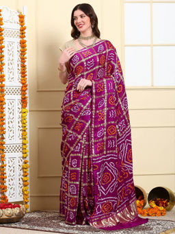 Dress & Dazzle - Purple Gharchola Silk Saree with Unstitched Blouse