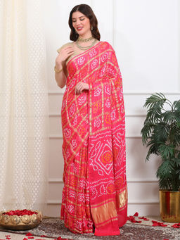 Dress & Dazzle - Carrot Pink Gharchola Silk Saree with Unstitched Blouse
