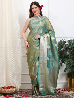 Dress & Dazzle - Sea Green Crush Tissue Saree with Unstitched Blouse