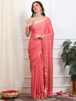 Dress & Dazzle - Carrot Pink Leheriya Georgette Saree with Unstitched Blouse