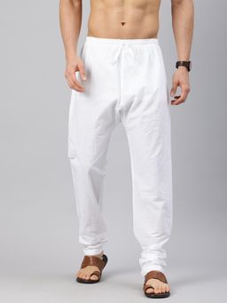 Manthan - White Cotton Solid Churidar for Men