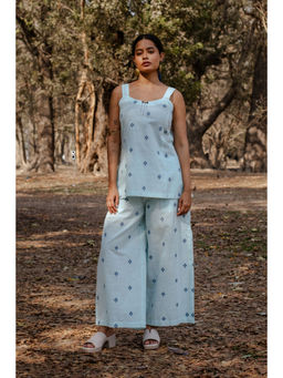EARTHWEAR - Cotton Woven Buti Sleeveless Blue Co-Ord Set