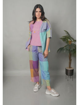 EARTHWEAR - Pastel Checks Hand Embroidered Handloom Multi Colour Co-Ord