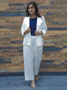 EARTHWEAR - Hand Embroidered Linen Blazer White Co-Ord