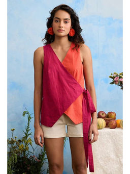 Okhai - Maroon Cowberry Cotton Sleeveless Wrap Top