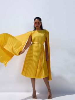 O-PAP STYLE - Women Yellow Lulu Cloak Sleeve Dress with Belt