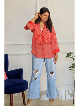 Pink Tree - Women Red Bandhej Crepe Shirt