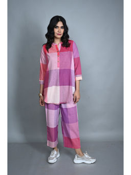 EARTHWEAR - Checks Handloom Cotton Antifelt Pink Co-Ord Set
