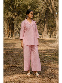 EARTHWEAR - Striped Relaxed Cotton Red Co-Ord Set