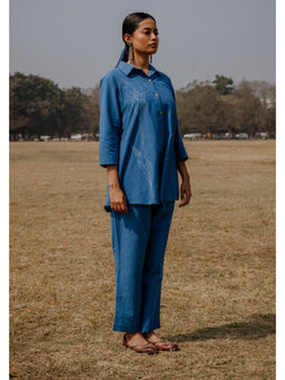 EARTHWEAR - Hand Embroidered Cotton Blue Co-Ord Set