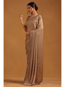 Soch - Womens Beige Crepe Saree With Unstitched Blouse