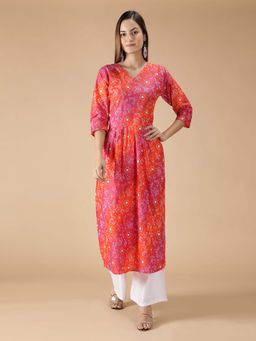 Fabclub - Women Cotton Bandhani Printed Anarkali Kurta