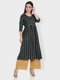Fabclub - Cotton Flared Dark Green Women Kurta