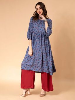 Fabclub - Rayon Floral Printed Anarkali Kurta