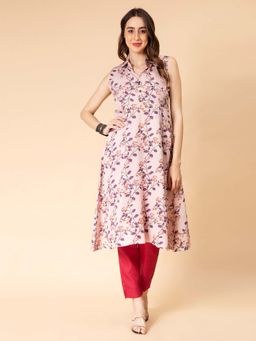 Fabclub - Women Cotton Leaf Printed A-Line Kurta