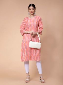 Fabclub - Cotton Striped Straight Women Kurta (Peach)