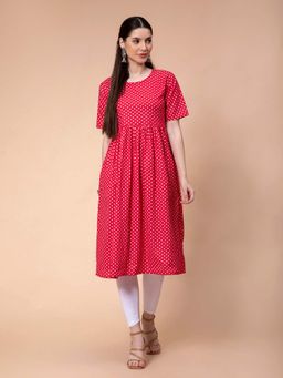 Fabclub - Cotton Printed Flared Women Kurta (Pink)