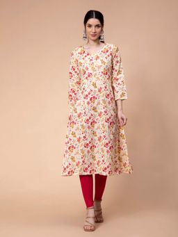 Fabclub - Cotton Floral Printed Flared Women Kurta