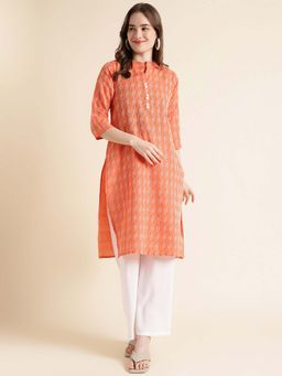 Fabclub - Cotton Blend Yarn Design Straight Women Kurta (Orange)