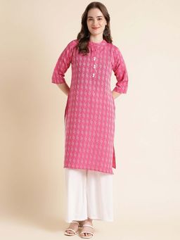 Fabclub - Cotton Blend Yarn Design Straight Women Kurta (Pink)
