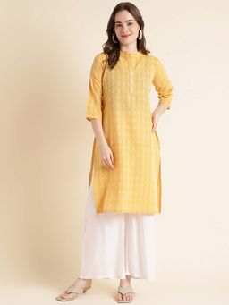 Fabclub - Cotton Blend Yarn Design Straight Women Kurta (Yellow)