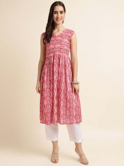 Fabclub - Women Rayon Printed A-Line Kurta (Red)