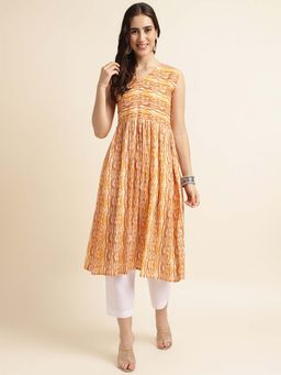 Fabclub - Women Rayon Printed A-Line Kurta (Mustard)