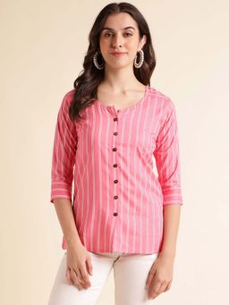Fabclub - Women Rayon Striped Tunic (Pink)