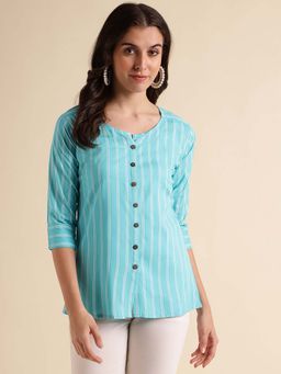 Fabclub - Women Rayon Striped Tunic (Turquoise)