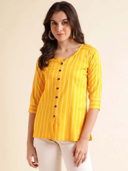 Fabclub - Women Rayon Striped Tunic (Yellow)