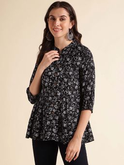 Fabclub - Rayon Floral Printed Women Tunic (Black)