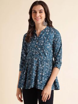 Fabclub - Rayon Floral Printed Women Tunic (Blue)